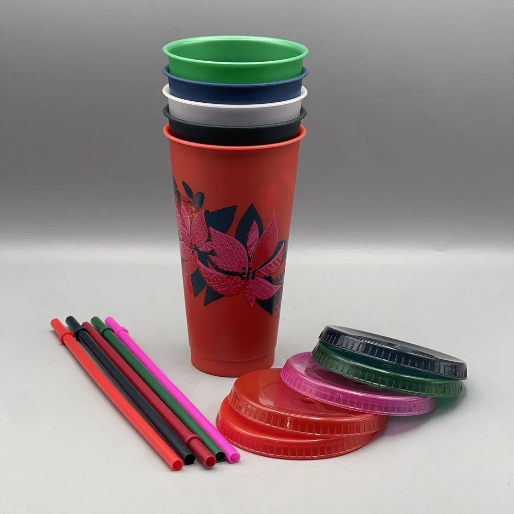 Starbucks Cold Cup 24oz Set Reusable 5 Pack with Straws Lids 2021 Holiday
